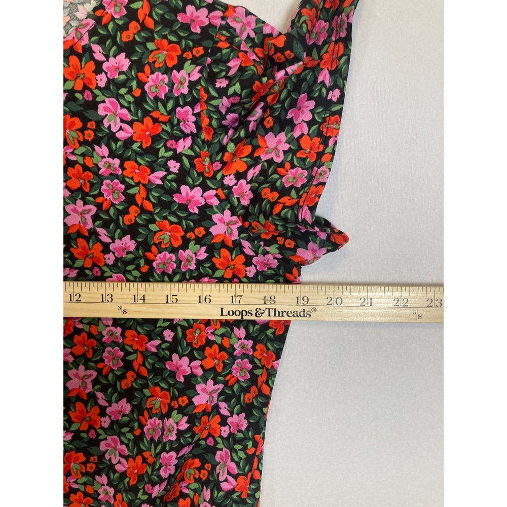 Cottagecore W5 Womens Size S Black Pink‎ Floral Front Tie Short Sleeve Top - Picture 4 of 10